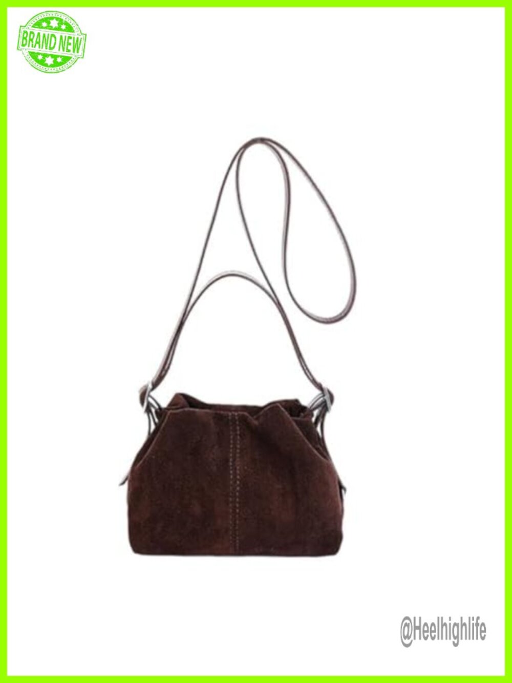 Vintage Suede Drawstring Bucket Bag Slouchy Crossbody Shoulder Tote Purse